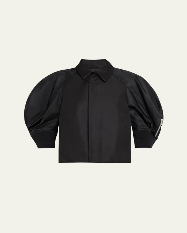 Mixed Media Three-Quarter Sleeve Gabardine Jacket